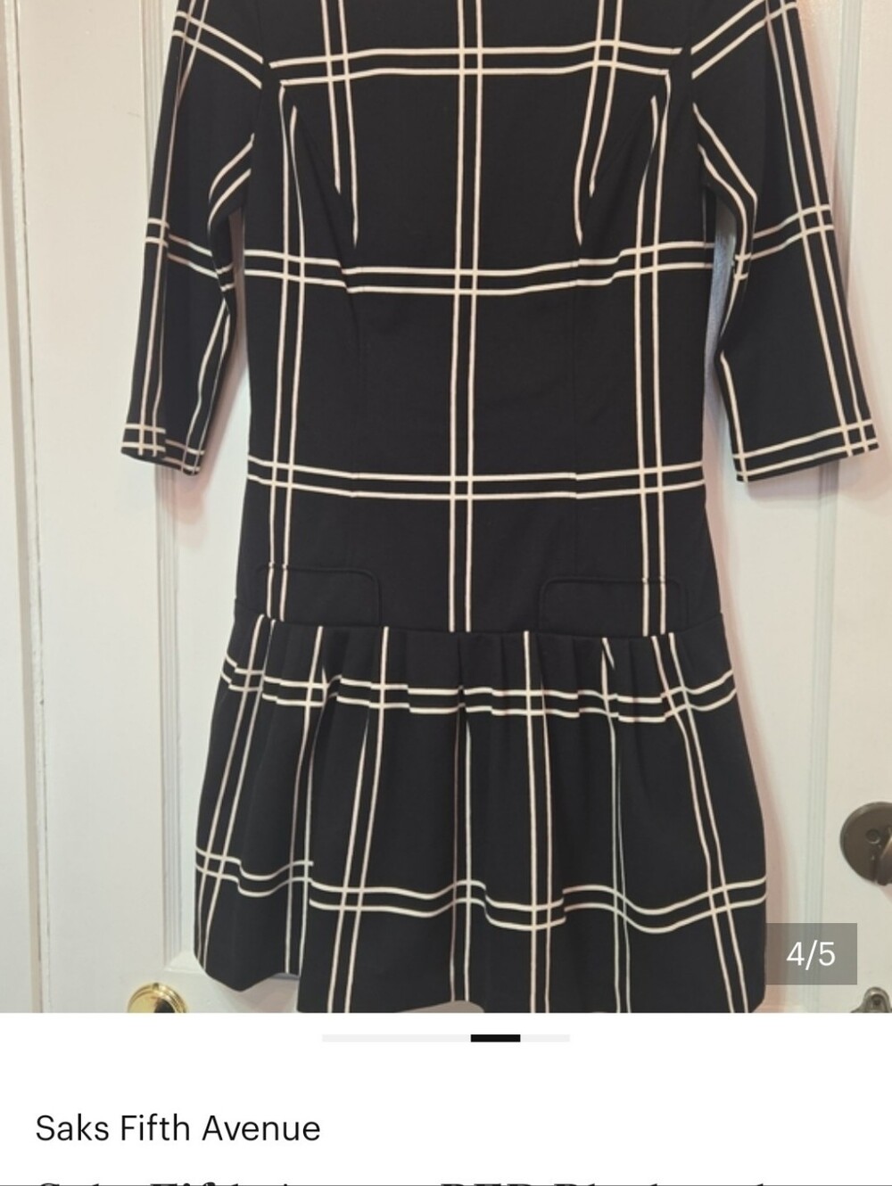 Saks Fifth Avenue RED Black and Cream Plaid Dress